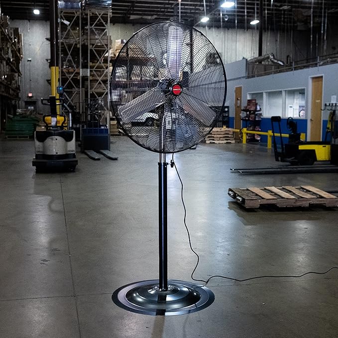 OEMTOOLS OEM24885 30" Oscillating Pedestal Fan, Adjustable Height for Garage, Shop, Gym, Warehouse 9500 CFM Airflow, 3-Speed Enclosed Motor, 3 Aluminum Blades, Dust-Resistant Industrial Purpose