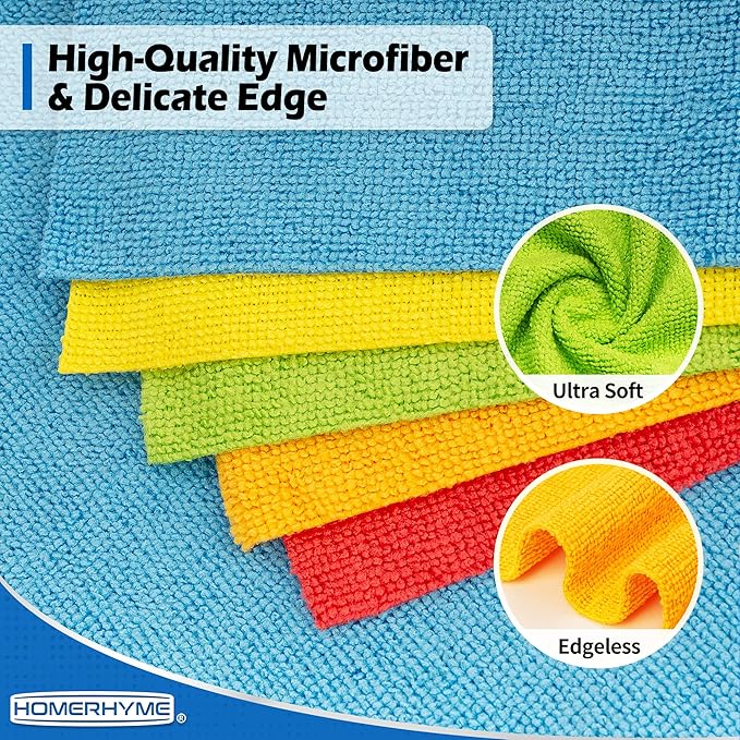 HOMERHYME Microfiber Cleaning Cloth, 100 Pack Cleaning Rags Microfiber Towel Bulk Absorbent Lint-Free Wash Cloths, All-Purpose Towels for Cars, Shop, Automotive, Garage, Home and Kitchen 11.5"*11.5"