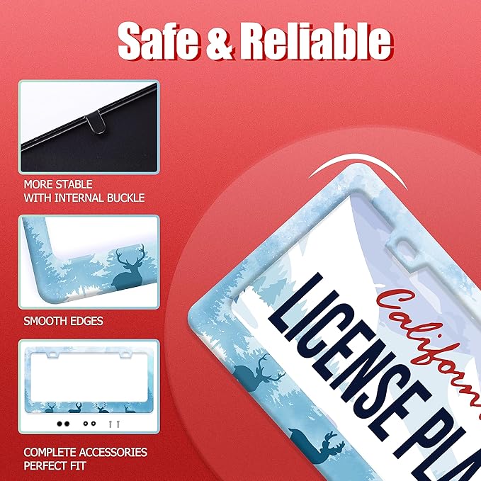 Deer License Plate Deer Forest License Plate Stainless Steel Parts Funny License Plate Decorative with Screws Size 12.3" x 6.3" for Women Men