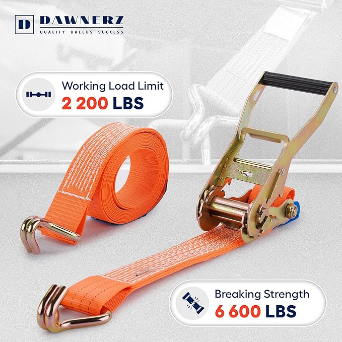 Heavy Duty Ratchet Straps 2 inch x 27 ft - 6600 Lb Breaking Strength Tie Downs Ratchet Straps with Double Wire J Hooks for Truck and Trailer