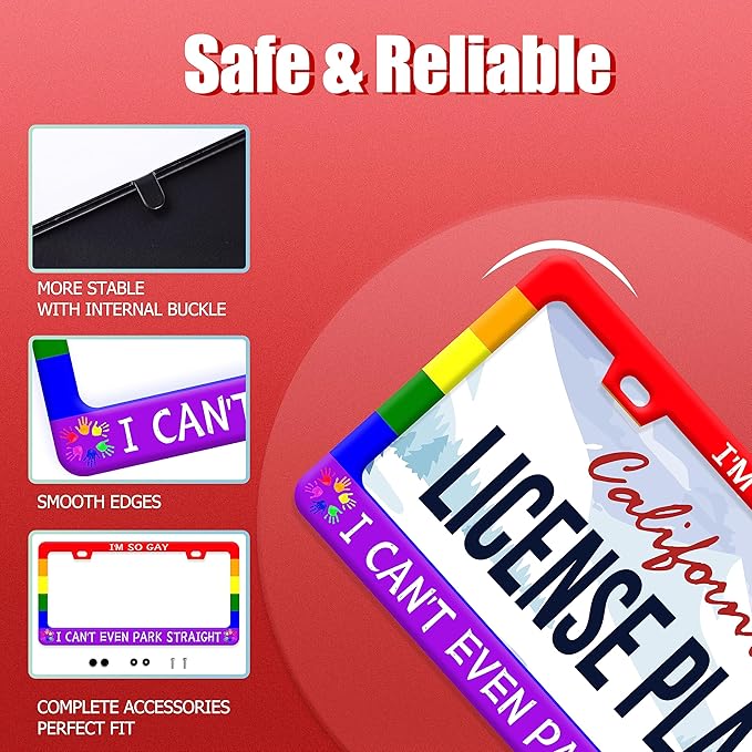 Gay License Plate Frame I'm so Gay I Can't Even Park Straight LGBT Funny License Plate Stainless Steel Parts with Screws Size 12.3" x 6.3" Men Women